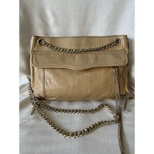 Rebecca Minkoff Leather Crossbody Shoulder Bag Gold‎ Chain Strap Zipper Expander